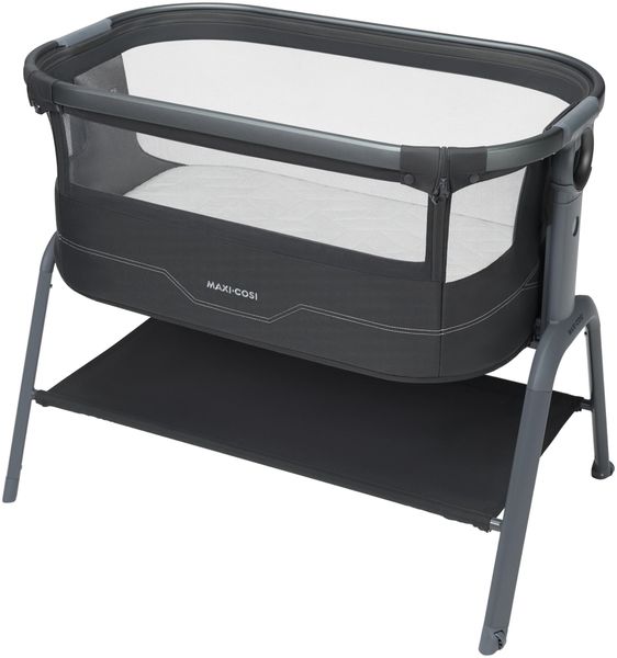Maxi Cosi Iora² Baby Stubenbett, 0-6 Monate (9 kg), Klappbares und Leichtes Beistellbett Baby, 5 cm CloudCore-Matratze, 5 Höhenstufen, 2 Leichtgängige Rollen, Easy Slide, Elegance Graphite