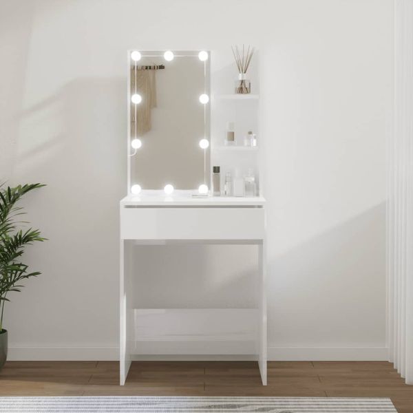 Schminktisch mit LED 60 x 40 x 140 cm Hochglanz-Weiß