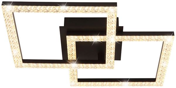 LED Deckenleuchte, Kristalle, Beweglich, Schwarz, L 52 cm