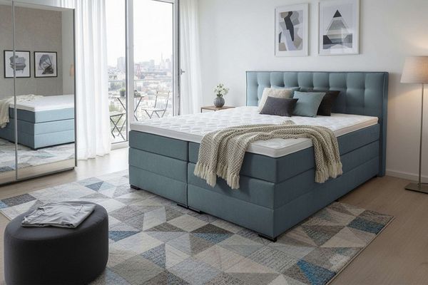 Home affaire Boxspringbett Köln, Doppelbett, Polsterbett, Federkernbett, Komforbett, 160, 180 cm, inkl. Topper, zwei Bettkästen, Taschen-Federkernmatratze, Härtegrad 3