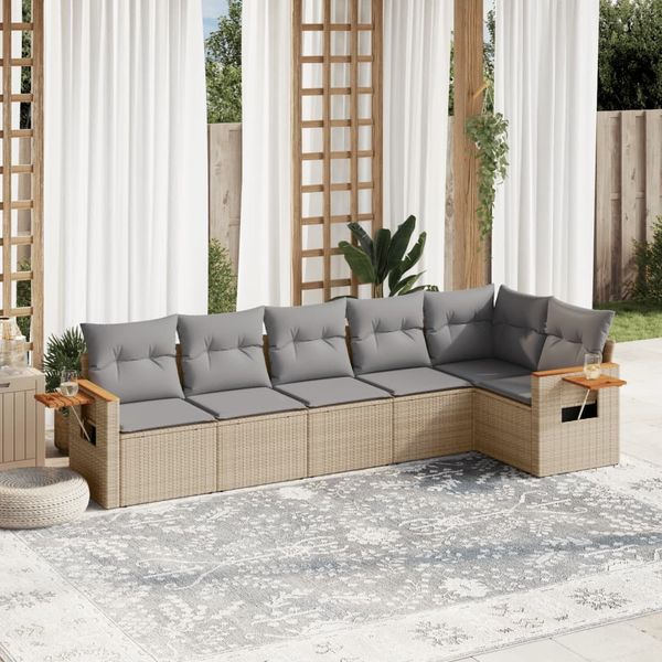 vidaXL 6-tlg. Garten-Sofagarnitur mit Kissen Beige Poly Rattan 3226829