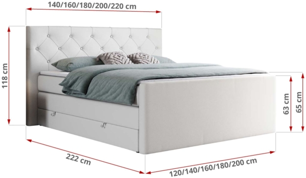 Boxspringbett KING VELEN, Doppelbett mit Multipocket-Matratze, Polsterbett mit Kopfstütze - 160x200 - Weiß Kunstleder - H4 Bild 5