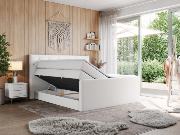 Boxspringbett KING VELEN, Doppelbett mit Multipocket-Matratze, Polsterbett mit Kopfstütze - 160x200 - Weiß Kunstleder - H4 Bild 2