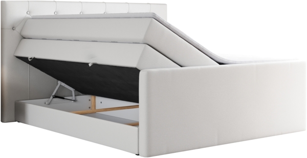 Boxspringbett KING VELEN, Doppelbett mit Multipocket-Matratze, Polsterbett mit Kopfstütze - 160x200 - Weiß Kunstleder - H4 Bild 4