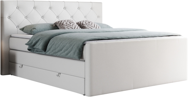 Boxspringbett KING VELEN, Doppelbett mit Multipocket-Matratze, Polsterbett mit Kopfstütze - 160x200 - Weiß Kunstleder - H4 Bild 3