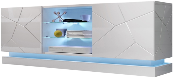 TV-Lowboard Qiu 160 (Farbe: Weiß / Weiß Hochglanz, mit RGB LED Beleuchtung)