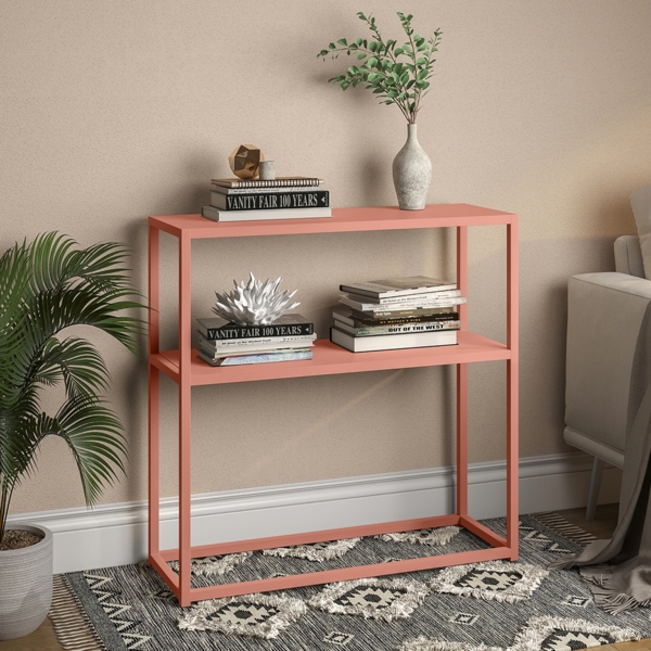 skølm 'Skadi' Konsolentisch mit zwei Ablagen, Metall, terrakotta, 80x28x80 cm, Metallregal mit Stauraum