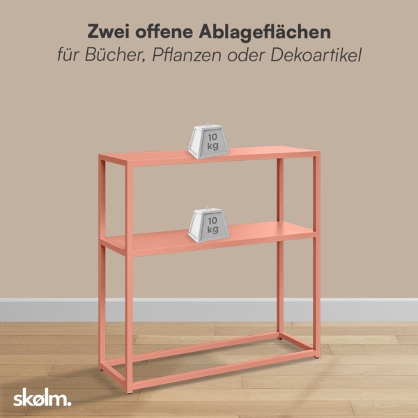 skølm 'Skadi' Konsolentisch mit zwei Ablagen, Metall, terrakotta, 80x28x80 cm, Metallregal mit Stauraum Bild 5