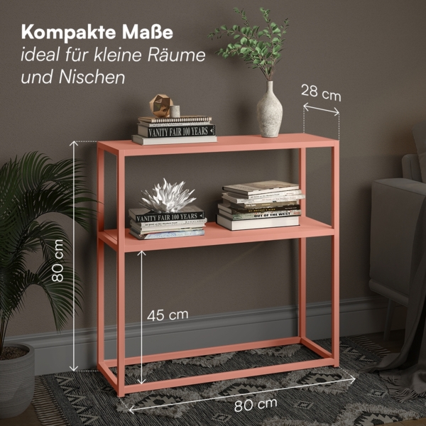 skølm 'Skadi' Konsolentisch mit zwei Ablagen, Metall, terrakotta, 80x28x80 cm, Metallregal mit Stauraum Bild 4