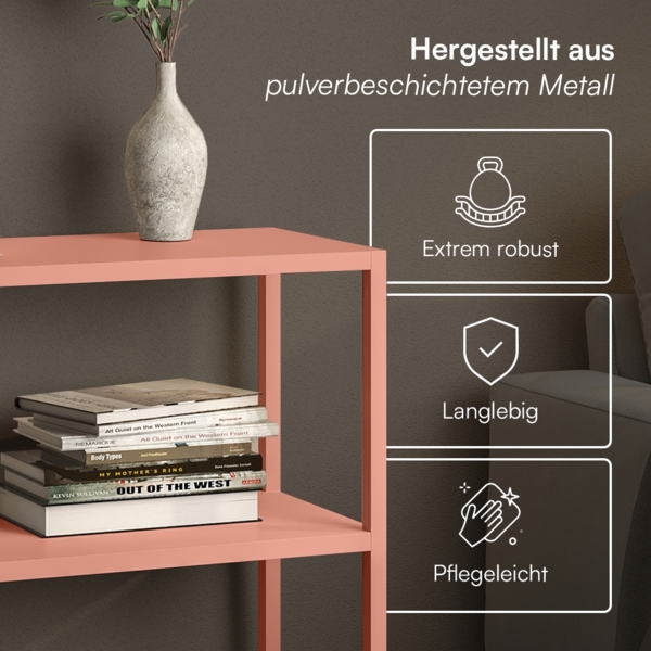 skølm 'Skadi' Konsolentisch mit zwei Ablagen, Metall, terrakotta, 80x28x80 cm, Metallregal mit Stauraum Bild 3