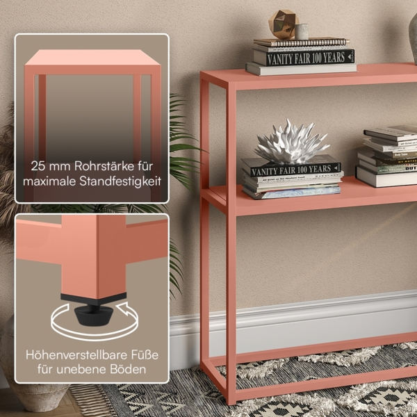 skølm 'Skadi' Konsolentisch mit zwei Ablagen, Metall, terrakotta, 80x28x80 cm, Metallregal mit Stauraum Bild 2