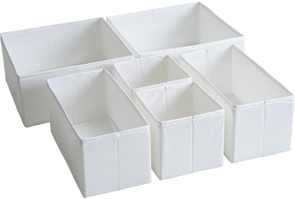 TYEERS Schubladen Organizer 6er-Set Weiß Aufbewahrungsboxen Stoff