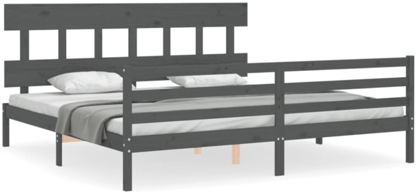 vidaXL Massivholzbett mit Kopfteil Grau 200x200 cm 3195178
