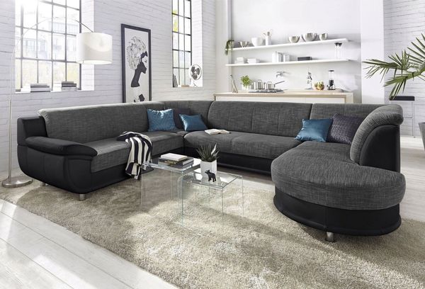 TRENDMANUFAKTUR Wohnlandschaft Rondo 3, zeitlos und modern, im Materialmix, U-Form, wahlweise für mehr Komfort mit Federkern, wahlweise mit Bettfunktion