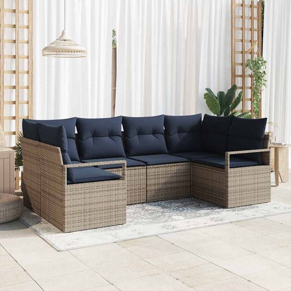 vidaXL Sofa Set mit Kissen 6 pcs Grau Poly Rattan 3346525