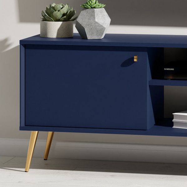 Lomadox Lowboard RIPLEY-166, 158 cm, blau, Griffe und Füße goldfarben, 2 Türen