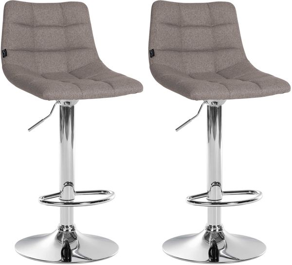 Barhocker 2er Set DUBAI - Grau, Stoff, Chrom Barhocker mit Lehne Barstuhl Tresenhocker Tresenstuhl Kneipenhocker Kneipenstuhl