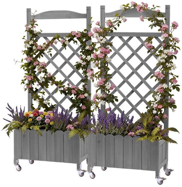 COMHOMA Blumenkasten Rankgitter Pflanzkasten mit Rollen, Holz Hochbeet mit Spalier (2 ST, 2 St, Farbe und Menge sind optional), wetterbeständiger Pflanzenkübel mit Drainagelöchern