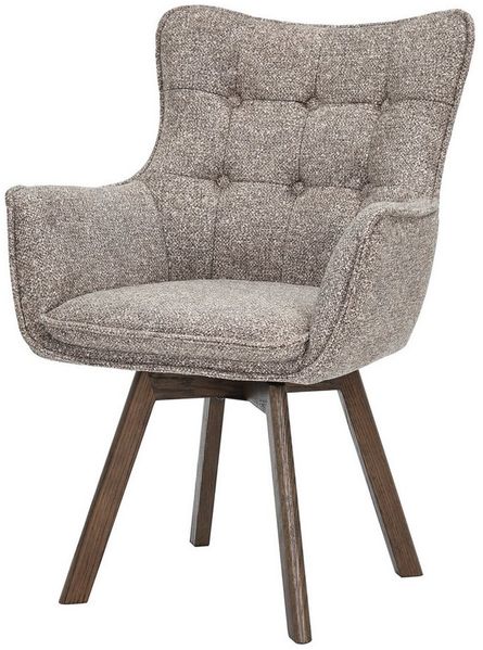 riess-ambiente Drehstuhl THOR taupe / braun - Strukturstoff, Eichenholz, 360° drehbar, Armlehne (Einzelartikel, 1 St), Retro-Polsterstuhl - ideal für Ess-, Arbeits-, Wohnzimmer und Büro