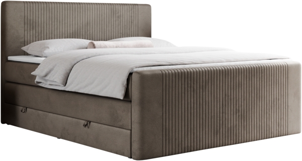 Boxspringbett KING DOREN, mit zwei Bettkästen und einer Multipocket-Matratze - 120x200 - Braun Velours - H3 Bild 4