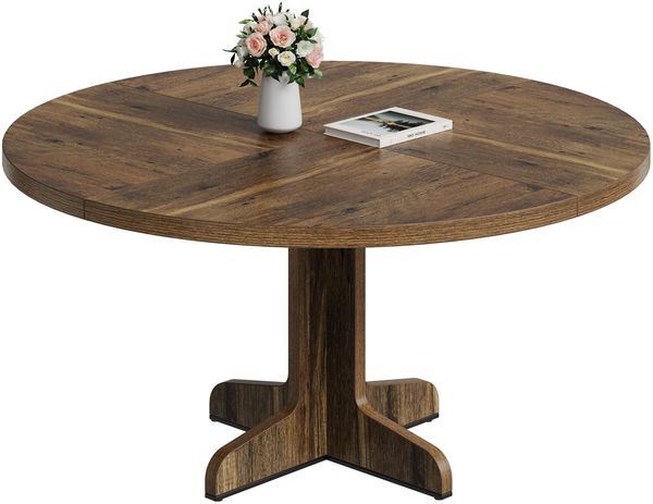 GarveeLife Esstisch 120 cm, Runder Tisch, Holzesstisch, Küchentisch für 4 bis 6 Personen, geeignet für Esszimmer und Küchen, braun