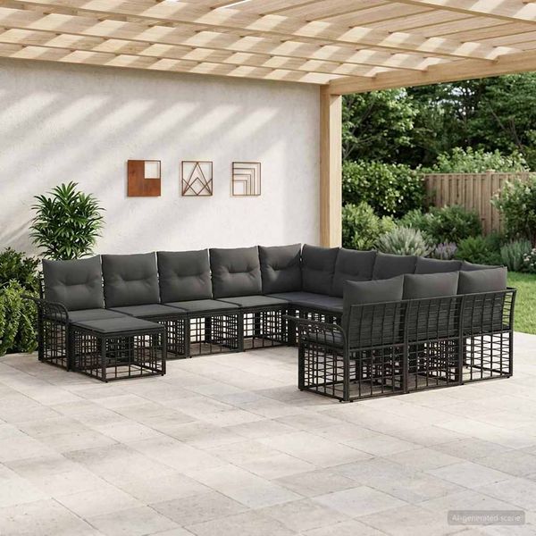 vidaXL Gartensofa-set 12 pcs Schwarz und Dunkelgrau Poly-Rattan 3437825