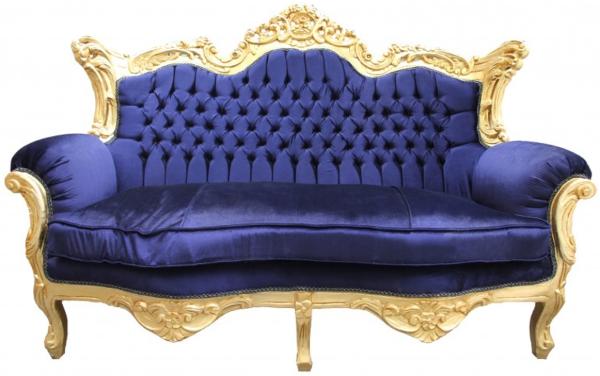 Casa Padrino Barock 2er Sofa Master Royal Blau/ Gold 2Mod - Wohnzimmer Couch Möbel Lounge