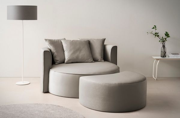 LeGer Home by Lena Gercke XXL-Sessel ISALIE, Rundsessel mit Hocker, Lesesessel, Loveseat, Big-Sessel (Set), trendige Stoffe, 3 Zierkissen, große Sitzfläche, Cord, Samt, Bouclé