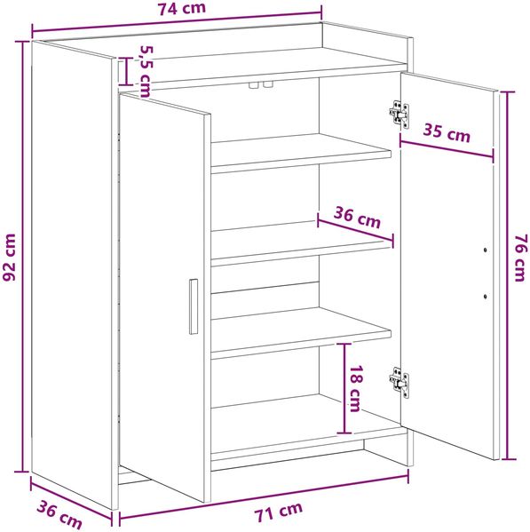 vidaXL Schuhschrank mit Tür Betongrau 73,5 x 36 x 92 cm Holzwerkstoff 8011310 Bild 9