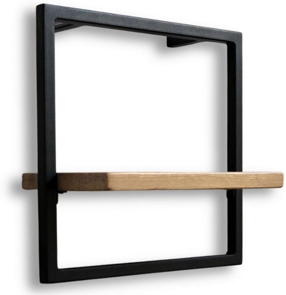 Wandregal - Eiche hellgrau, schwarz gerahmt - 30 x 30 x 15cm