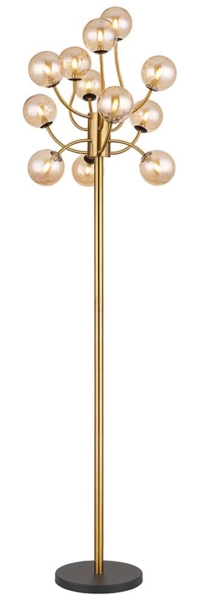 LED Stehleuchte, 12 Flammig, Glaskugeln messing, H 200 cm