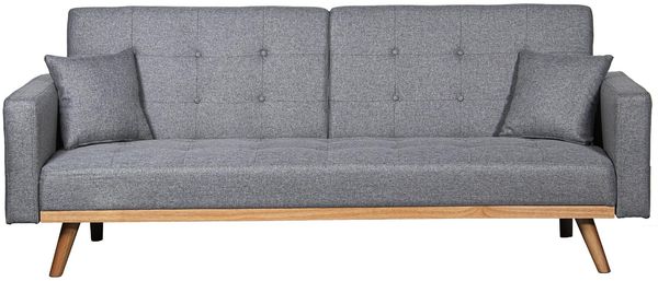 DRW 3-Sitzer-Sofa aus Polyester mit Holzfüßen aus Gummi in Grau, 216 x 81 x 87 cm