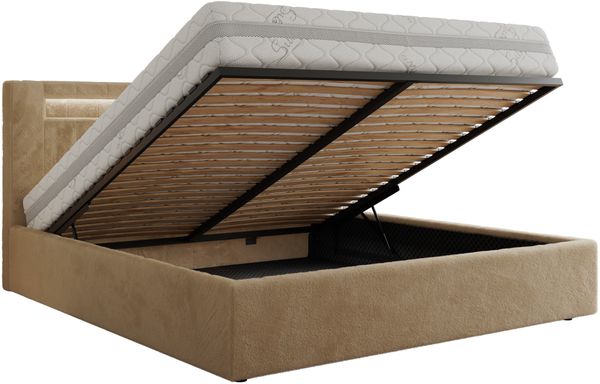 Polsterbett GOLD 5 CLASSIC 200 x 200 cm mit LED-Beleuchtung & Bettkasten, Doppelbett inkl. Lattenrost, Metall-Lift-System & Stauraum - Beige Plüsch Bild 6
