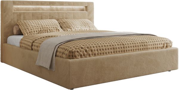Polsterbett GOLD 5 CLASSIC 200 x 200 cm mit LED-Beleuchtung & Bettkasten, Doppelbett inkl. Lattenrost, Metall-Lift-System & Stauraum - Beige Plüsch Bild 5