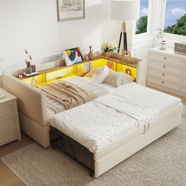 Odikalo Ausziehbett Polsterbett Jugendbett Stauraumbett Schlafsofa 90/180x190 Ablagefach