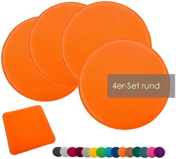 heimtexland Â® Sitzkissen Set Filz Stuhlkissen Stuhlauflage Filzkissen Stuhl Polster Kissen Typ631 4er Set 35 cm Rund Orange