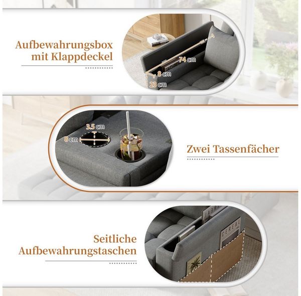 REDOM Schlafsofa Zweisitzer Sofa-Bett, Schlaf- und Sitzsofa 1 Teile, Klappsofa mit verstellbarer Rückenlehne 108°/138°/180°