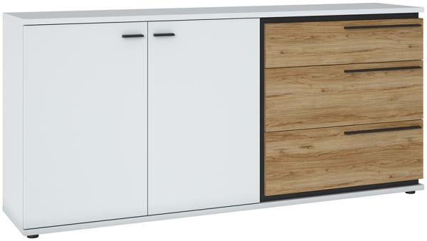 Sideboard 183,5 cm Breit in weiß mit Eiche Nb. SANDVIKA-129, B/H/T ca. 183,5/85/40 cm
