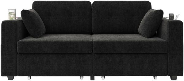 Sofa 172x75x82 cm in Schwarz, Chenille-Bezug, 2-Sitzer mit USB-Anschlüssen, Stauraumschubladen und Getränkehaltern Bild 10
