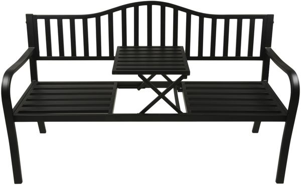 Gartenbank SOREN hochklappbarer Tisch - 150cm Breit, Stahl, Anthrazit, 60x150x89cm | Terrassenbank Wetterfest Sitzbank Outdoor Bank