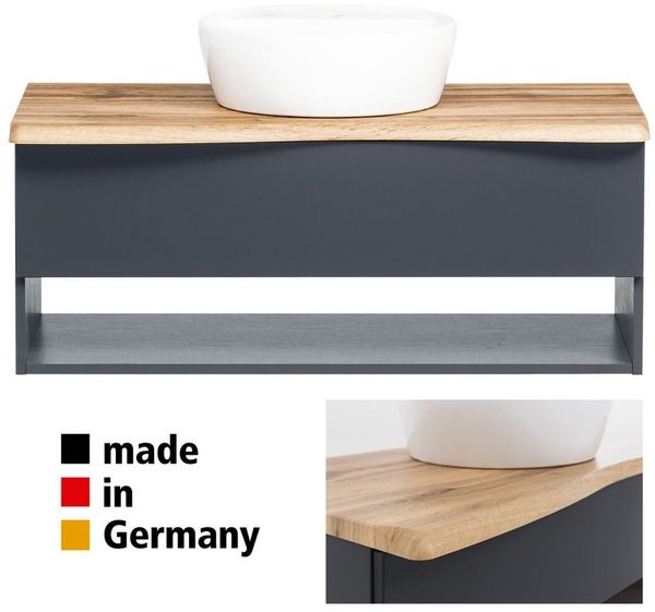 Lomadox Badmöbel-Set KAHLA-03, (Spar-Set, 4-St), mit LED Spiegelschrank, anthrazit Wotan Eiche Nb. mit Baumkantenoptik