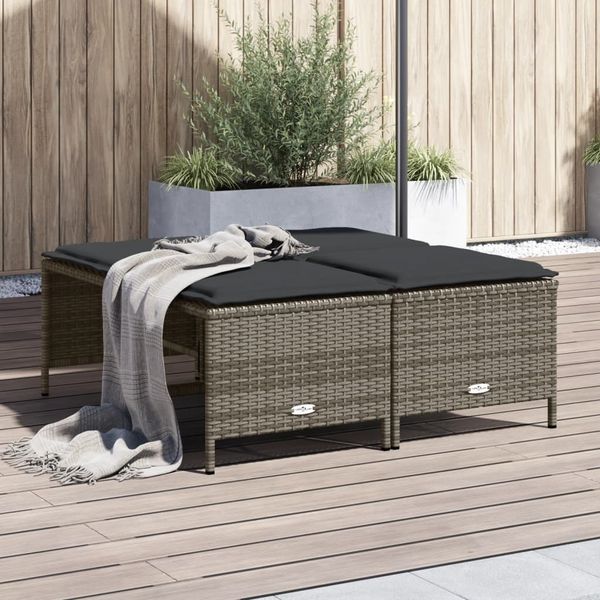 vidaXL Gartenhocker mit Kissen 4 Stk. Grau Poly Rattan 368364