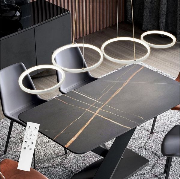 Nettlife LED Pendelleuchte Esszimmer Esstischlampe Schwarz Dimmbar 4Ring mit Fernnediennung, Höhenverstellbar, LED fest integriert, Warmweiß, Neutralweiß, Kaltweiß