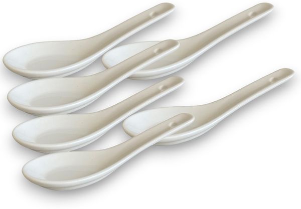 WestCraft Suppenlöffel White and black Series ASIATICA, Porzellan-Löffel-Set Asien / Ramen, 13 cm - Reis-Löffel - Suppen-Löffel, Servier-Löffel - Spoon-Set