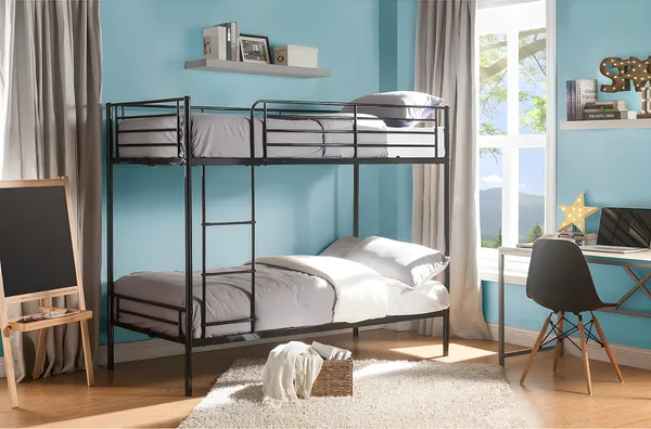 Vente-unique - DUOTIS Bett Metall Schwarz - B 96 cm x H 160 cm x L 197,5 cm