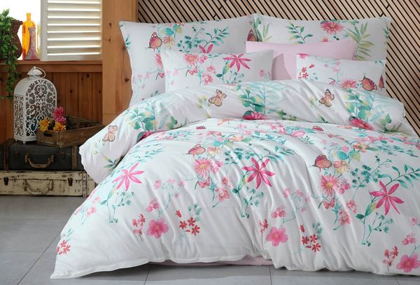 Buymax Bettwäsche Vilatis, Renforce: 100% Baumwolle, 2 teilig, Bettbezug-Set, 155x220 cm, mit Reißverschluss, Schmetterling Weiß Rosa
