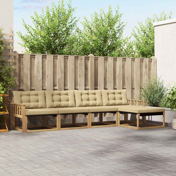 vidaXL Outdoor-Sofagarnitur mit Kissen 5 pcs Weiß und Beige 3388587
