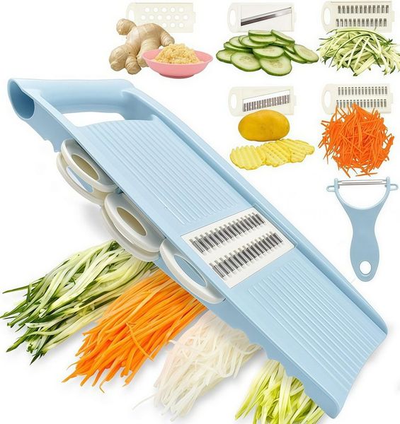 FOUORTUNATE-BEE Gemüsehobel 5-in-1 Multifunktionaler Gemüseschneider – 7-teiliges Set, Praktisches Küchenset für Gemüse, Obst und mehr