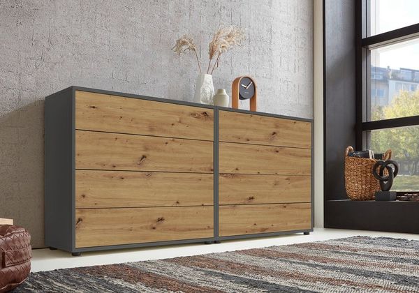 BMG Möbel Sideboard Mailand Set 1 (Schubladenkommode Schubkastenkommode Kommode Anrichte, in verschiedenen Farben), Push-to-open Funktion, Anti-Fingerprint-Beschichtung