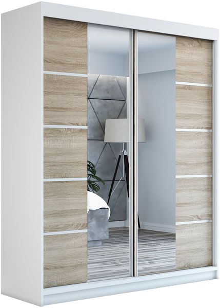 Schwebetürenschrank ERA 2-türig Schrank 180 cm (mit Spiegel) Farbe: Weiß , sonoma